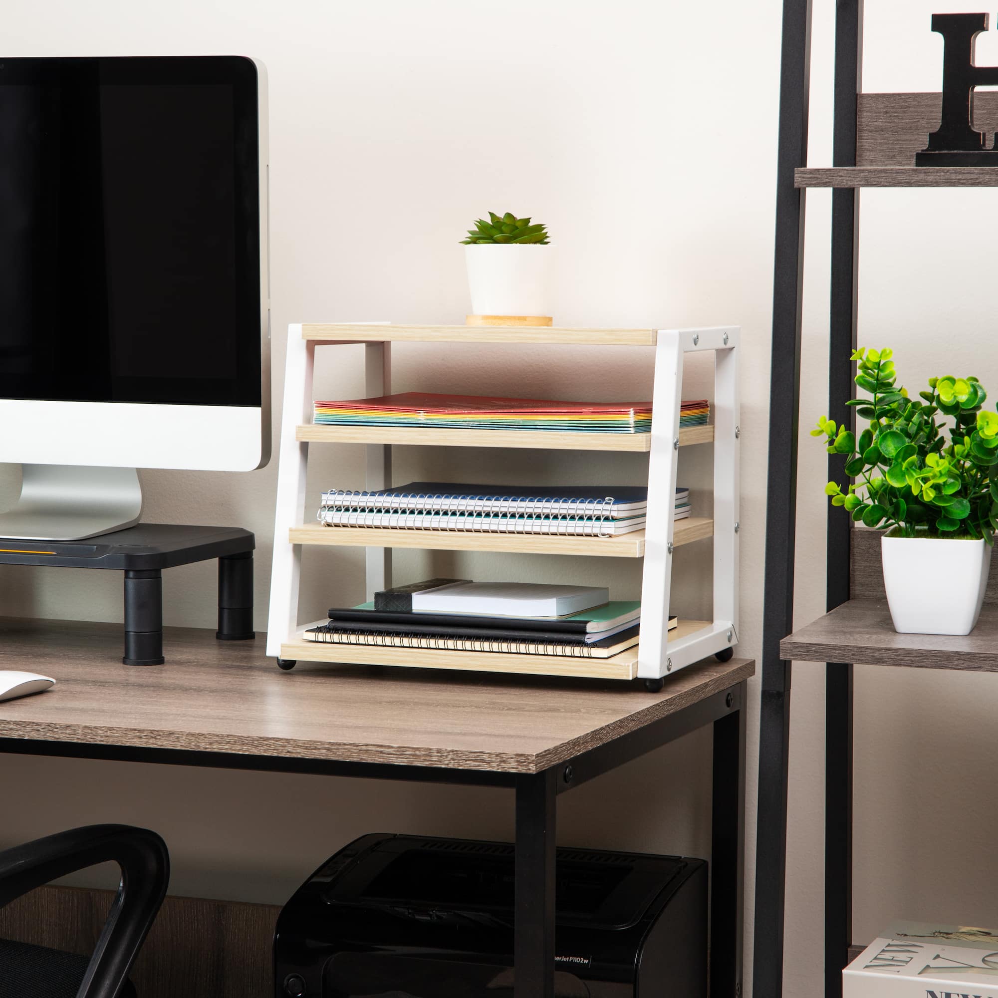 Mind Reader 4-Tier Desk Organizer, File Storage, Documents, Office, Metal, MDF, White